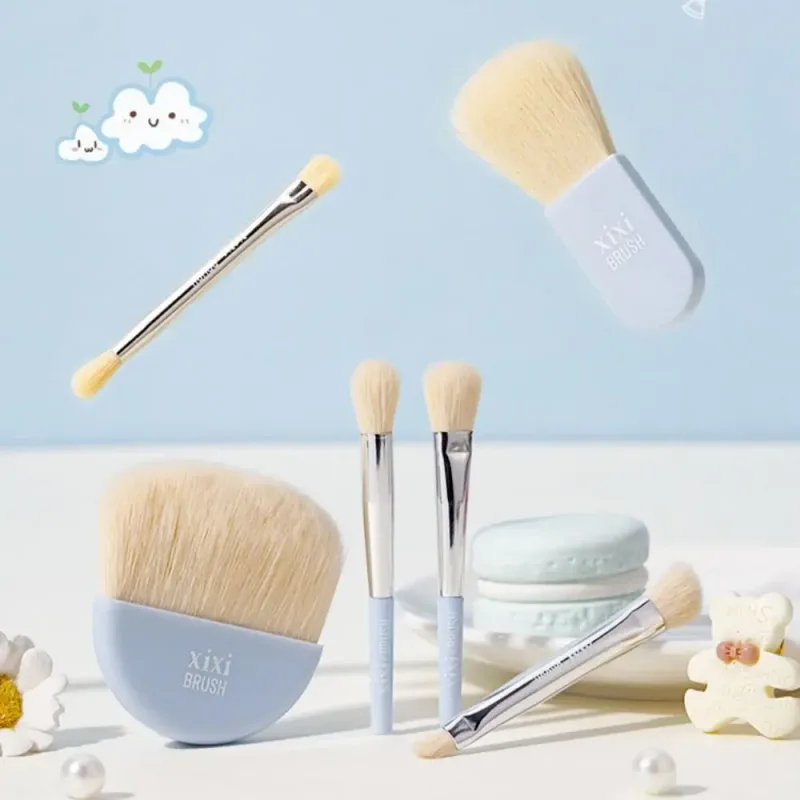 6 pçs mini pincéis de maquiagem conjunto com caixa portátil macio viagem corretivo escova beleza fundação sombra de olho ferramenta escova de cílios