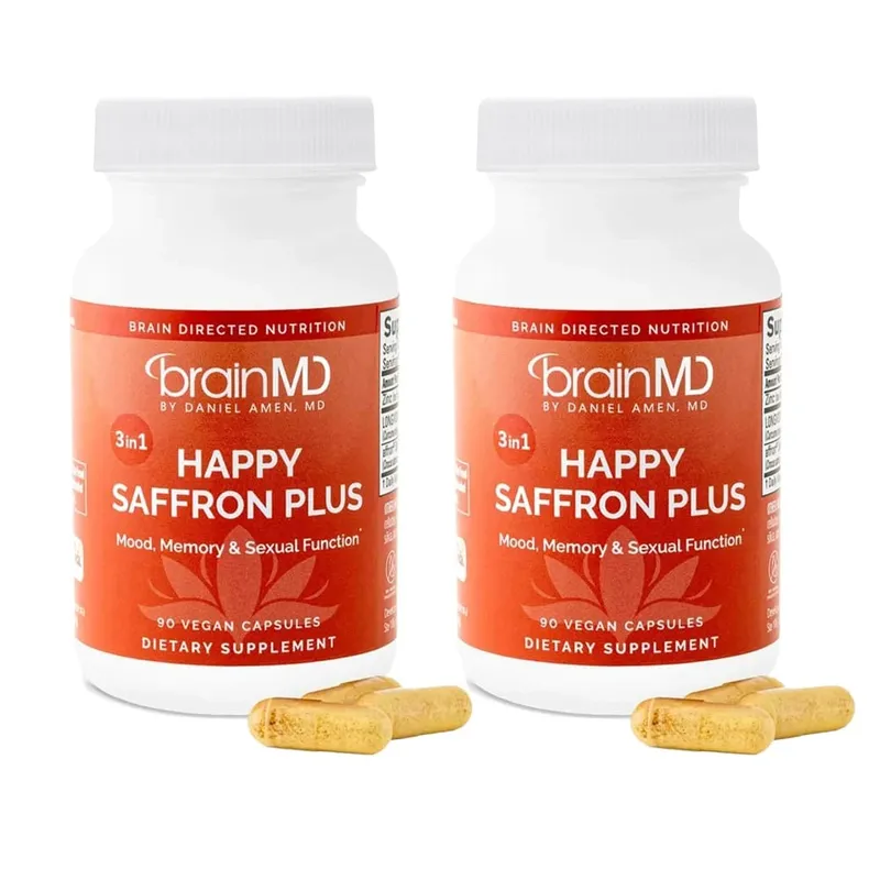Happy Saffron Plus 情緒記憶補充品 - 90 粒膠囊 - 含藏紅花萃取物薑黃素和鋅 - 純素食無麩質