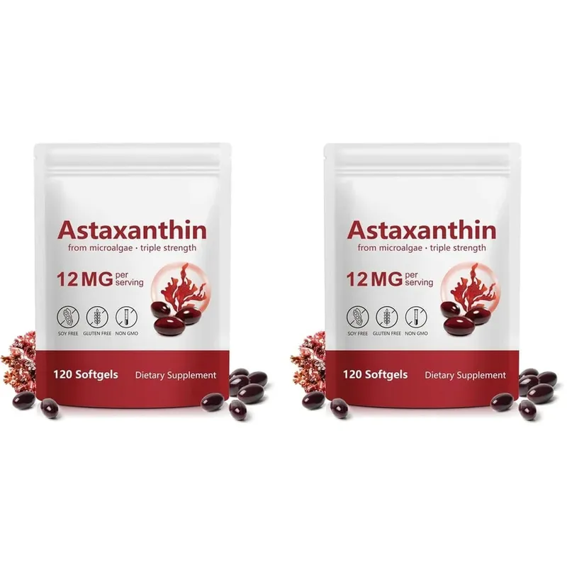 Astaxantina Softgels 12 mg de microalgas Suporte antioxidante de força tripla para o envelhecimento da pele Saúde ocular 120 Softgels