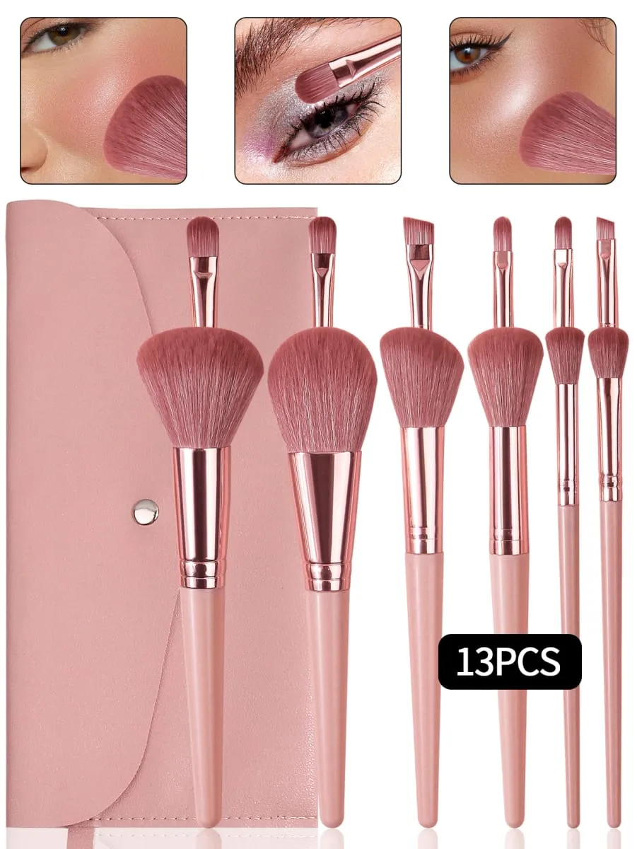 13Pcs Makeup Brush Set Comes With a Portable Envelope Makeup Brush Bag Blush Loose Powder and Eyeliner Brushes