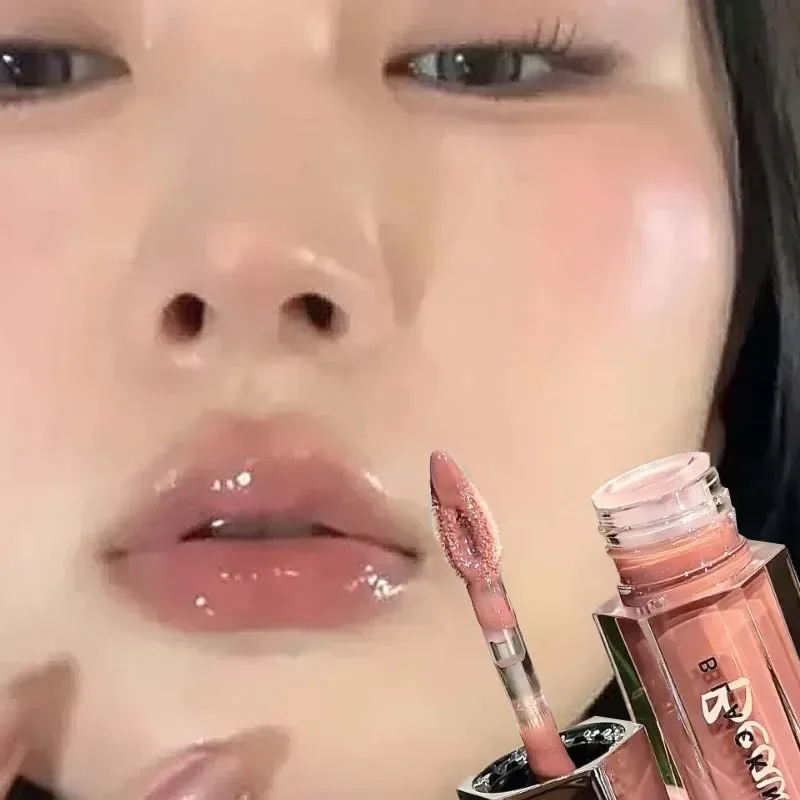 Gelo transparente marrom brilho labial hidratante batom líquido brilhante nude água luz espelho de vidro maquiagem de longa duração