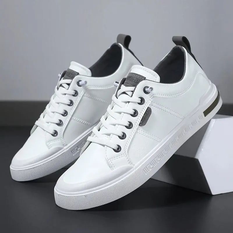 Tênis de couro de cano baixo masculino de alta qualidade macio durável branco sapatos casuais na moda calçado inspirado no skate para streetwear diário