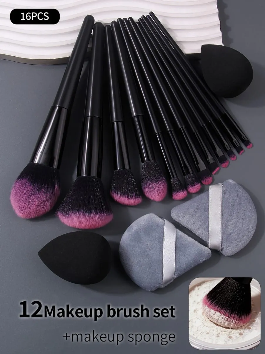 Conjunto de pincéis de maquiagem profissional, 16 peças, pincéis cosméticos macios e fofos para base, pó, sombra e ferramentas de beleza de mistura