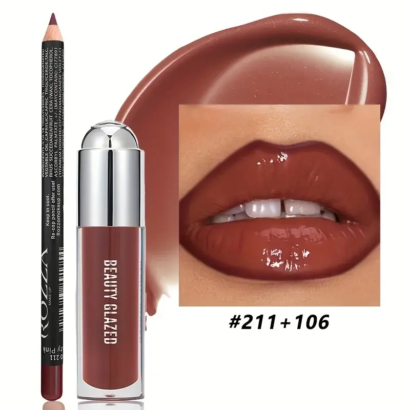 2 unidades conjunto de brilho labial delineador labial de longa duração natural nude brilho labial à prova d'água óleo labial — image 2