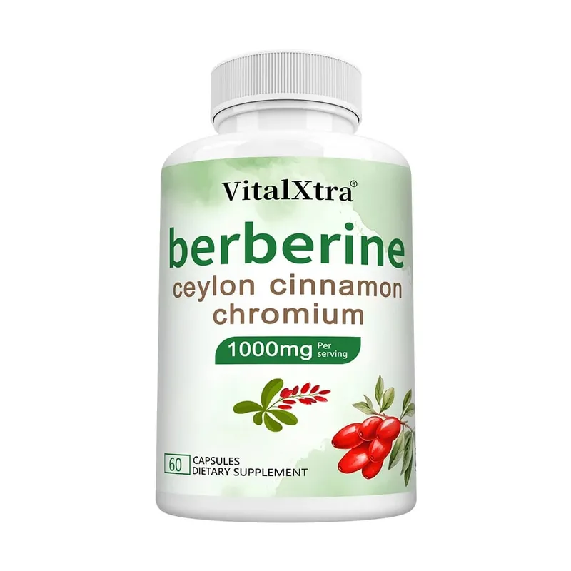 Cápsulas de berberina com canela do Ceilão e cúrcuma apoiam a saúde do coração, açúcar no sangue, função hepática, saúde imunológica e digestiva