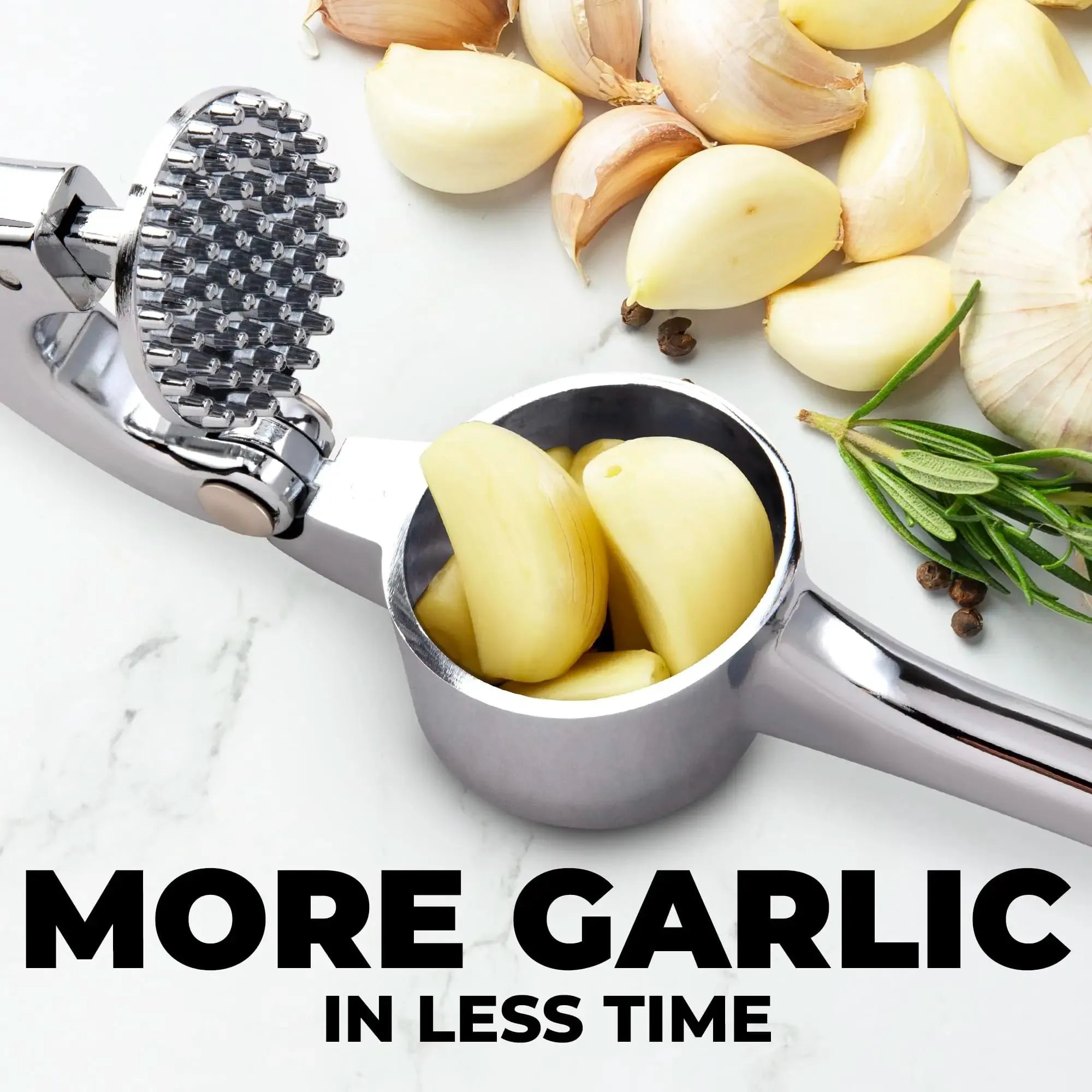 Kitchen Large Premium Garlic Press Set - Bigger Bowl for Bigger Garlic - Rust Proof & Dishwasher Safe Garlic Mincer Tool