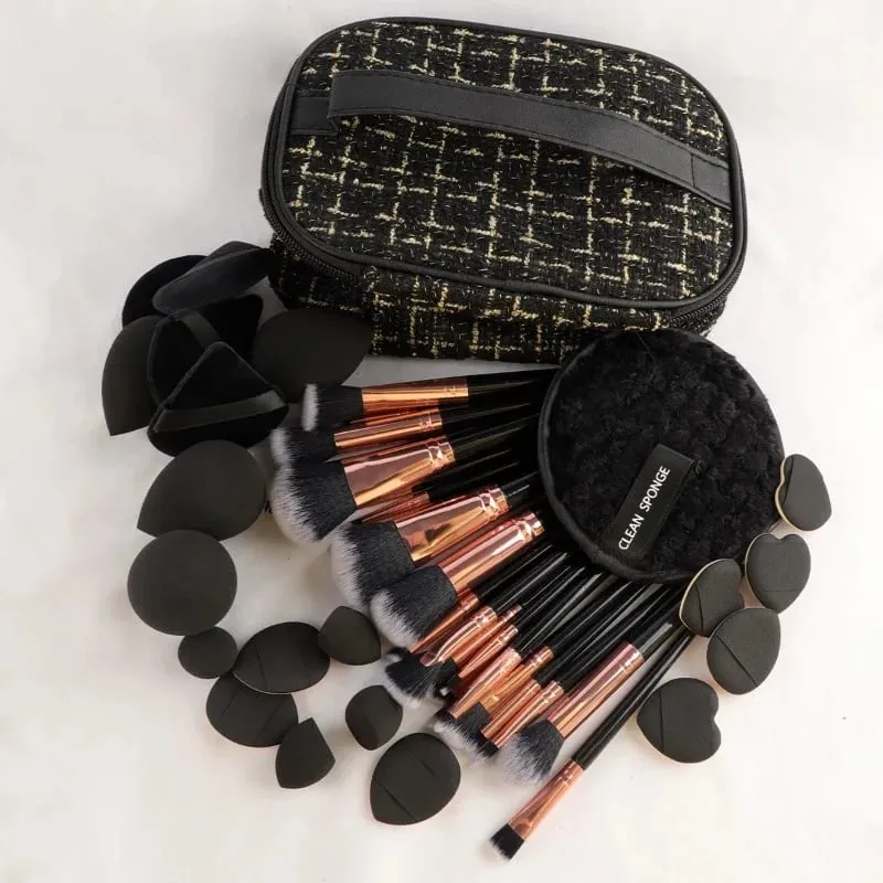 Professional Makeup Brushes Set for Foundation Eyeshadow Highlighter Blush Concealer Powder Cosmetic Tools with Sponges Kit