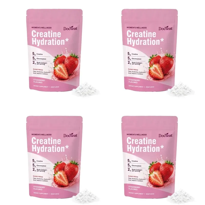 Docteat creatina em pó eletrólitos colágeno vitamina c biotina açúcar livre sabor morango feminino fitness bem-estar 30 porções — image 10