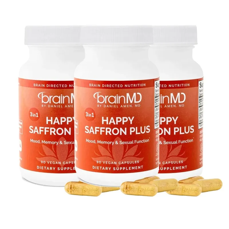 Happy Saffron Plus 情緒記憶補充品 - 90 粒膠囊 - 含藏紅花萃取物薑黃素和鋅 - 純素食無麩質