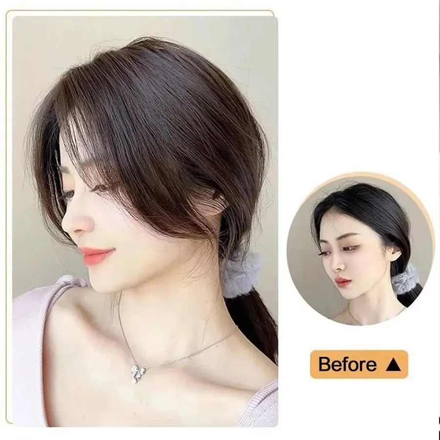 Peruca de síntese parte média franja extensões de cabelo clipe na testa natural sem costura francês oblíquo franja de oito caracteres