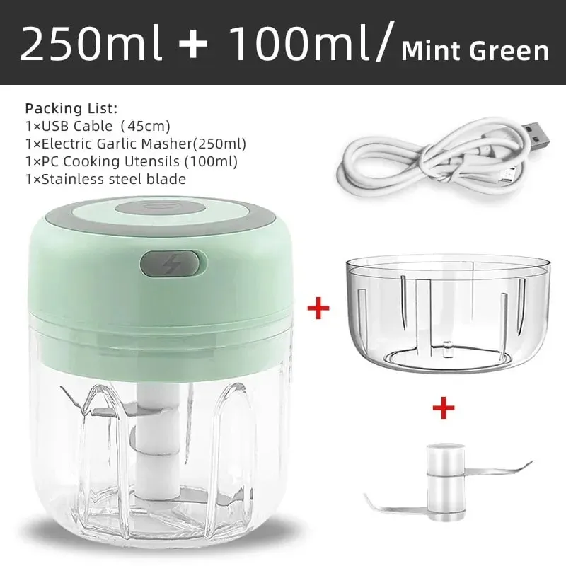 Mini triturador de alho elétrico sem fio 100ml/250ml portátil chopper carregamento usb gengibre pimentão vegetal máquina cozinha