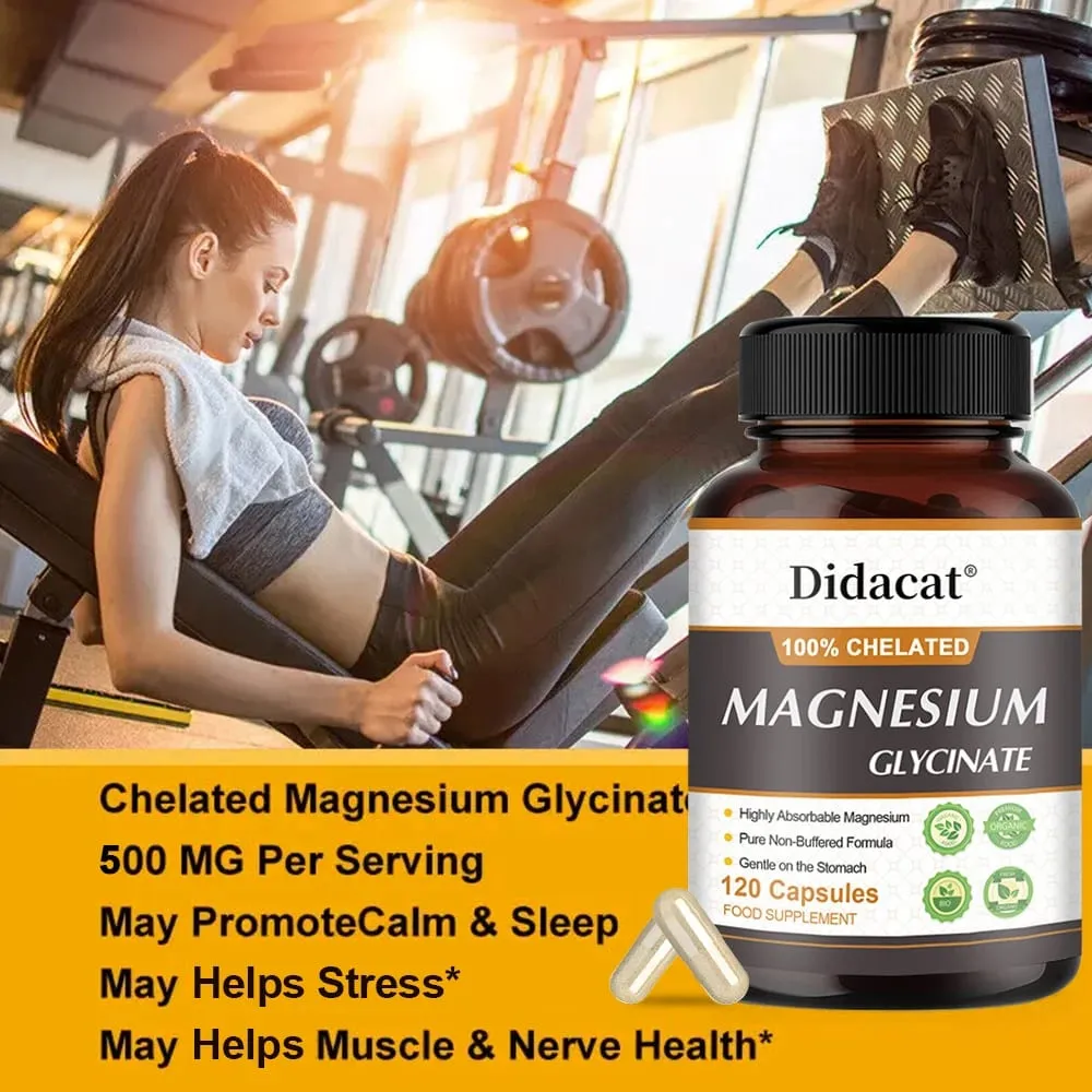 Magnésio Glicina 500mg - Apoia a Função Muscular Melhora a Qualidade do Sono Apoia a Saúde Cardiovascular e Metabólica