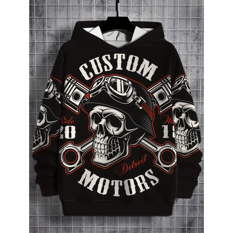 3D Printed Skull and Rose Sweatshirts Drawstring Sportwear Long Sleeved Tops Men's Hooded Hoodies Street Graphic Men's Clothing