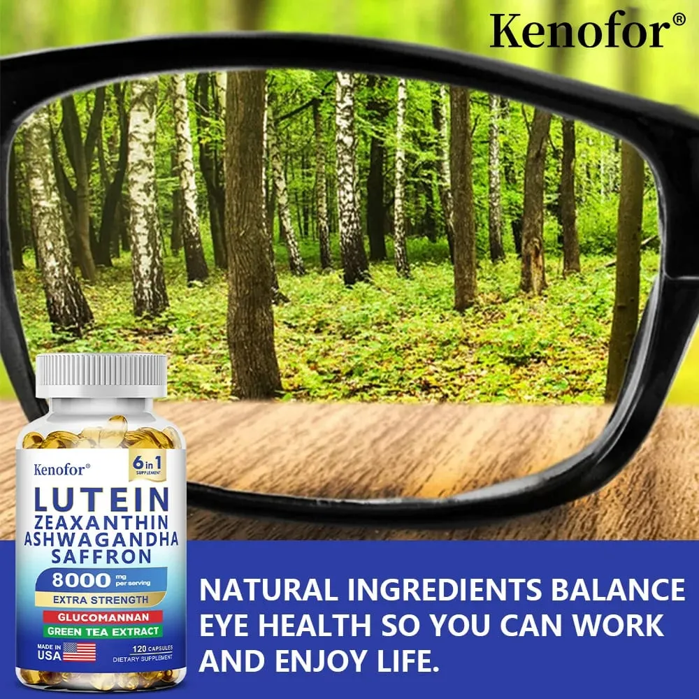 Suplementos de luteína e zeaxantina 8.000 mg por porção | Vitaminas essenciais para os olhos e suplemento dietético para saúde da visão NÃO OGM