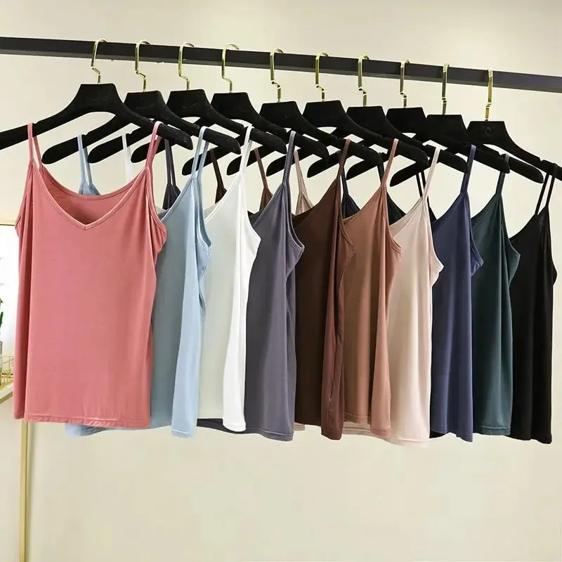 Tops de alças finas femininos halter decote em V regata de cor sólida básica sem mangas