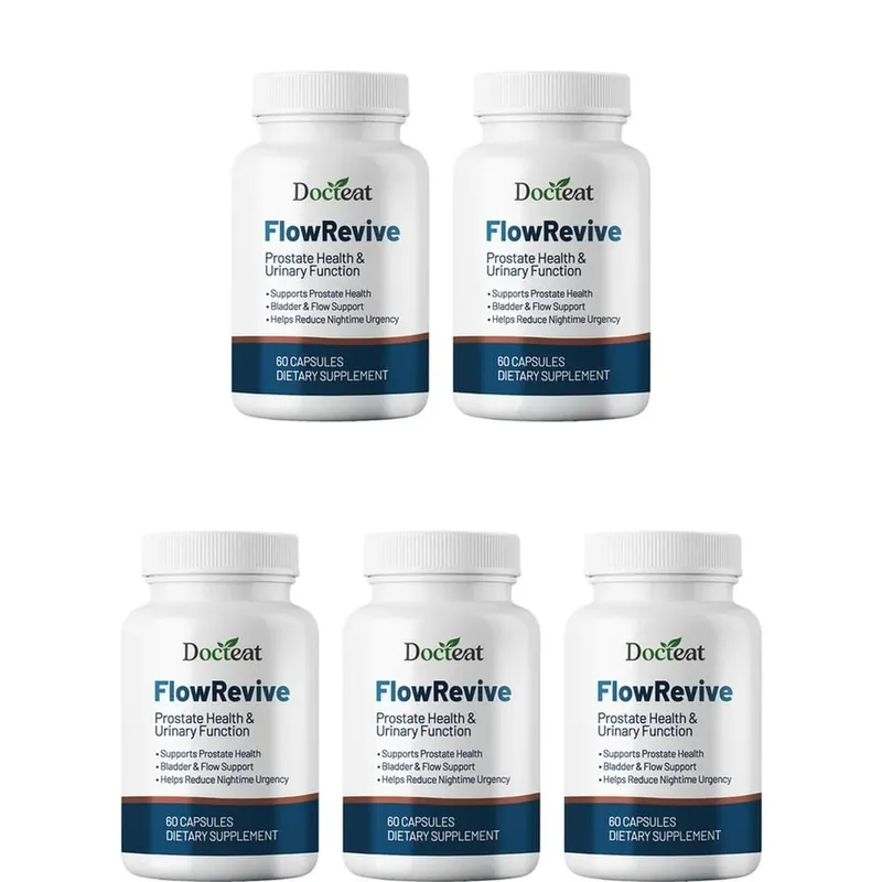 Docteat FlowRevive, Cápsulas de Suporte Urinário e de Próstata com Semente de Abóbora Saw Palmetto e Extrato de Casca de Pygeum - 60 Cápsulas