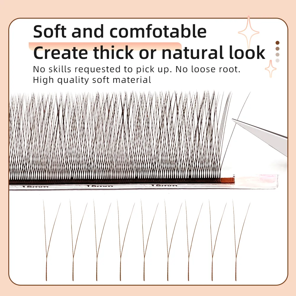 Yelix brown 2d y pré-fabricados cílios de ponta única extensões de chicote natural grosso macio sem raiz solta fácil fã salão de beleza chicote cilios y