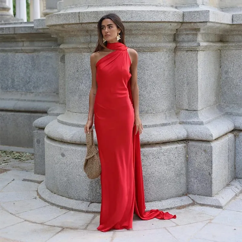 Elegant Ribbon Halter Dress Women Solid Off Shoulder Sleeveless Backless Slim Maxi Dresses 2025 Summer Autumn Party Robes Lady — image 13