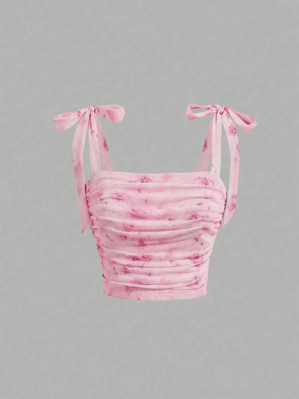 Solid Tie Shoulder Ruched Wide Strap Slim Fit Crop Top for Women Summer 2025 Y2K Clothes Pink Backless Cami Top Streetwear