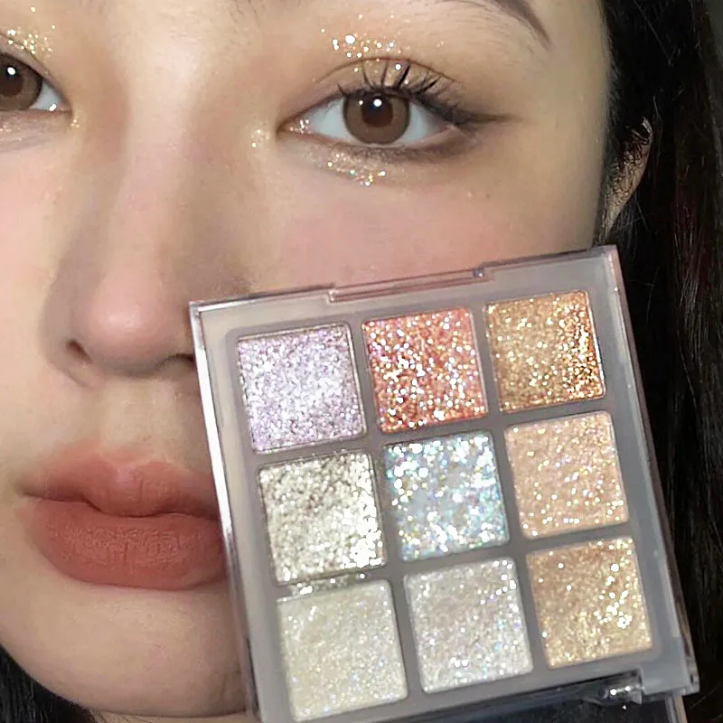 9 cores glitter paleta de sombra perolado terra cor sombra de olho brilho brilho lantejoulas ouro prateado olhos maquiagem