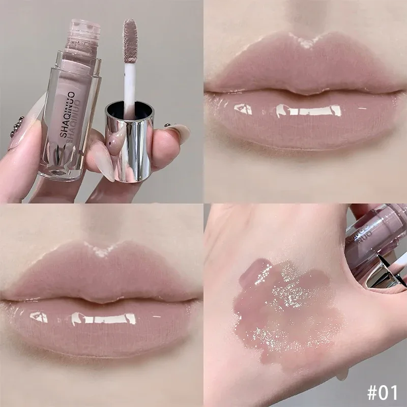 Espelho aguado brilho labial duradouro hidratante matiz labial fresco preto prata cinza pérola fino espumante batom maquiagem cosméticos