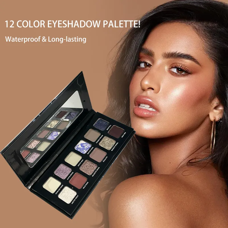 Paleta de sombras metálicas com 12 cores, pérola fosca, cintilante, azul, iluminador, brilho, maquiagem fashion — image 3