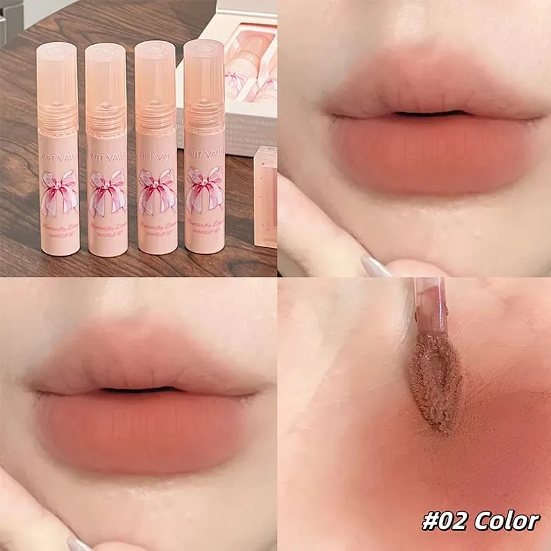 ART VALUE 6Pcs Makeup Set Include 4pc Velvet Nude Matte Liquid Lipstick And 1pc Face Blush Palette With Necklace Gift Cosmetics