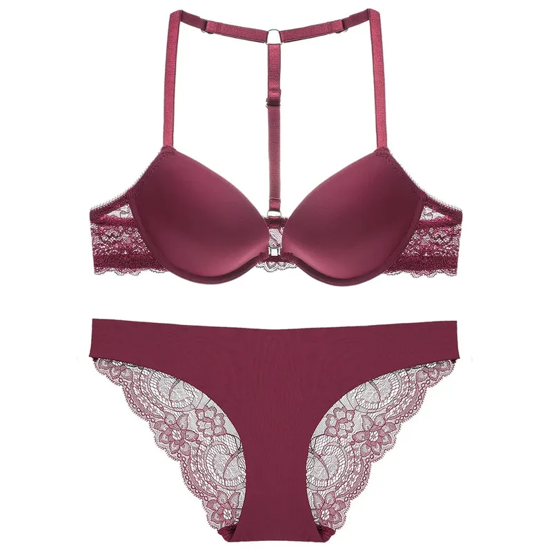 Conjunto de sutiã push-up confortável feminino com fivela frontal e alça de ombro lingerie sexy para mulher