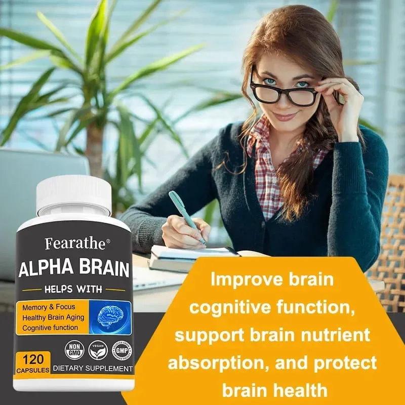 Alpha Brain Nootropics Brain Supplement for Men and Women - Memory Mental Clarity & Cognition with Vitamin B6 Focus Capsules