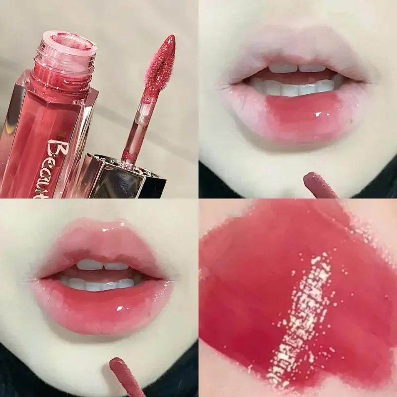 Gelo transparente marrom brilho labial hidratante batom líquido brilhante nude água luz espelho de vidro maquiagem de longa duração