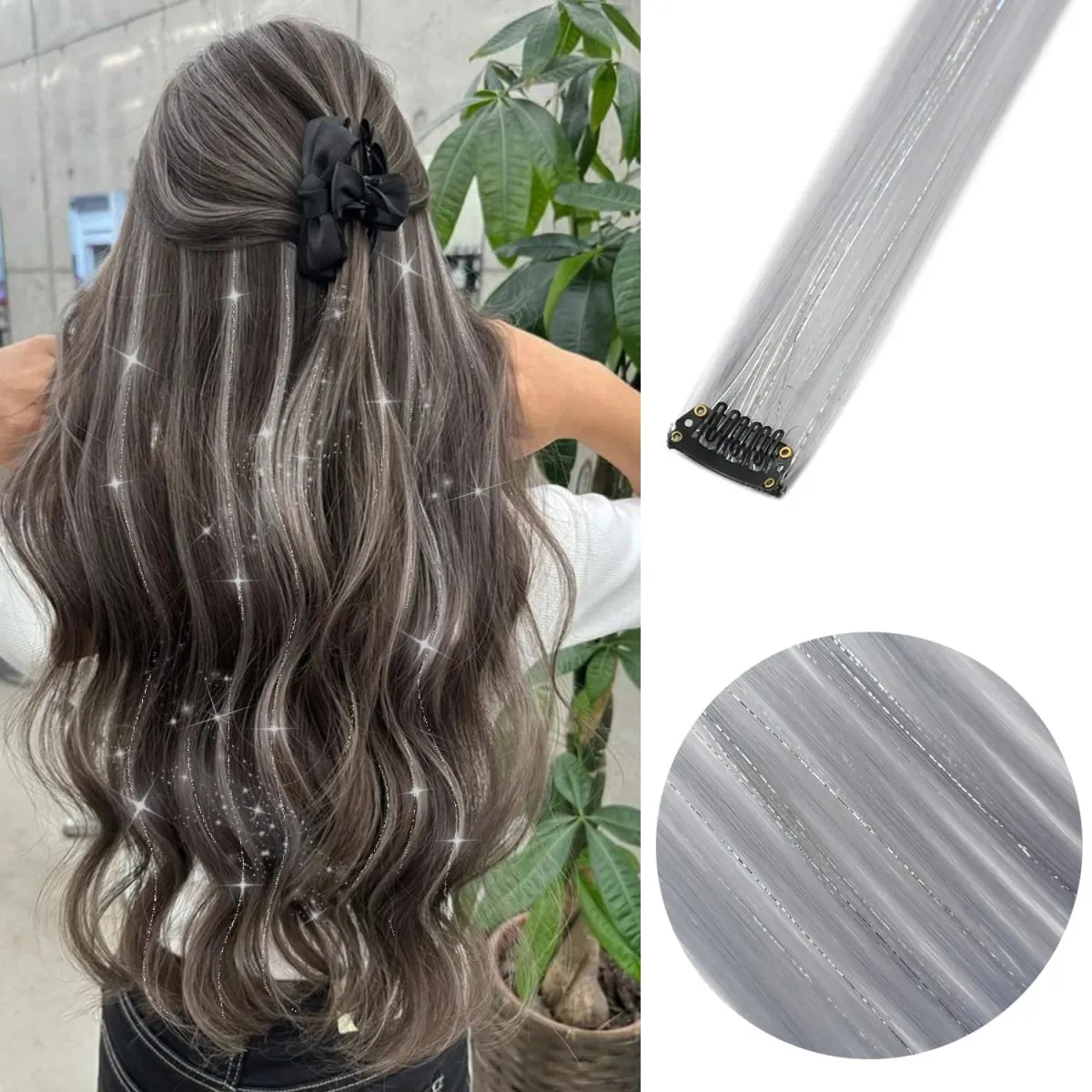6 unidades/pacote colorido festa destaques clipe em extensões de cabelo 22 polegadas multi-cores cabelo liso sintético postiços — image 34