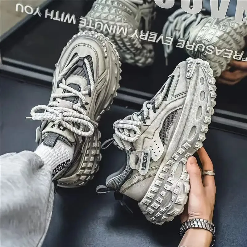 Tênis grossos masculinos com plataforma aumentada de altura casual tecido de couro de microfibra sola de pneu designer sapatos de ginástica frete grátis