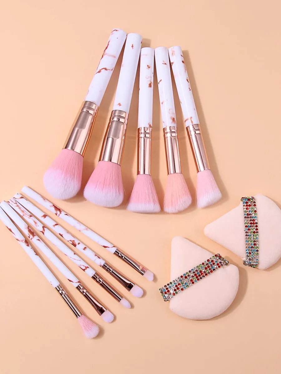 12 pçs conjunto de escova de maquiagem profissional com 2 pincéis cosméticos macios para pó blush sombra kit de maquiagem completo
