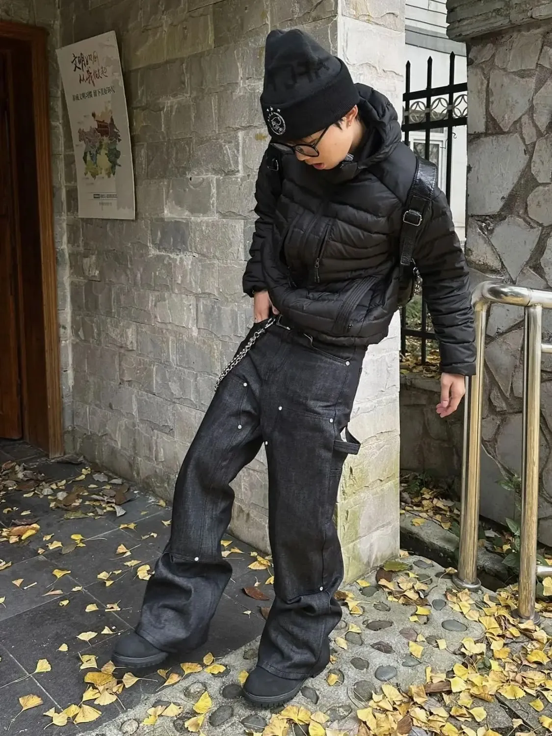Men's Splicing Black Straight Jeans Spring Trousers Street Style Hip-hop Sweatpants Cool Boys Bottoms Male High Waist Pants
