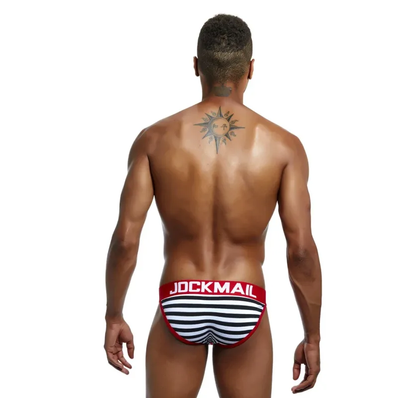 Jockmail Cotton Men's High-Cut Briefs, Striped Underwear for Men, Soft and Comfortable, Gay Cueca