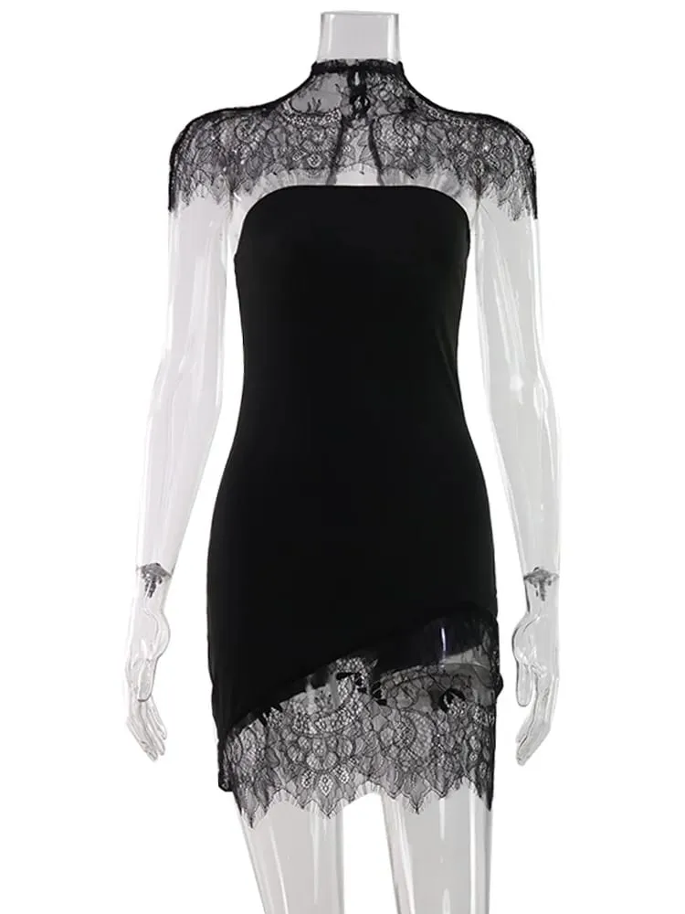 Strapless sólido rendas retalhos vestidos femininos bainha sexy clube hip envoltório bodycon vestidos roupas femininas festa chique