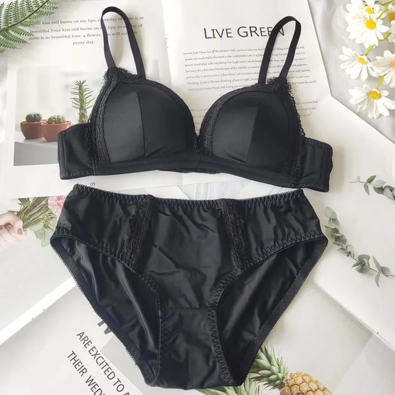 Conjunto de lingerie brilhante de cor sólida, sutiã triangular e conjunto de calcinha, anel confortável sem aço, roupa íntima push up