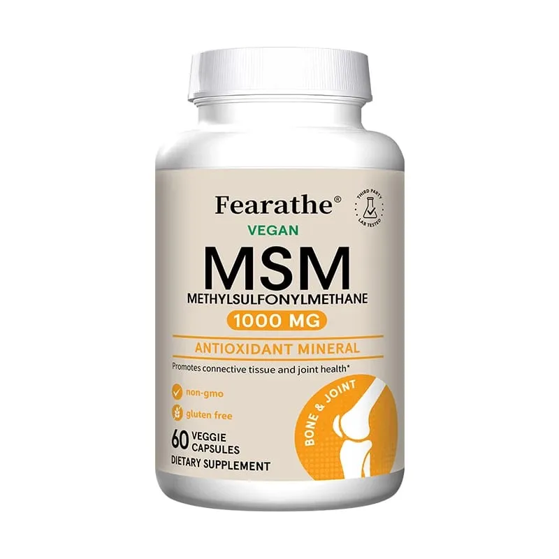 Fearathe Methylsulfonylmethane(MSM)1000 Mg Antioxidant Promotes Joint Health Balanced Calcium Absorption Non-GMO Gluten-free