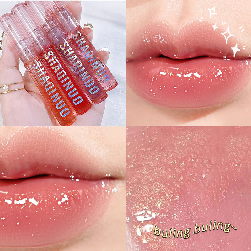 Conjunto de quatro pacotes de brilho labial caixa de brilho labial gelatinoso brilho labial hidratante lábios de vidro não é fácil de colar no copo
