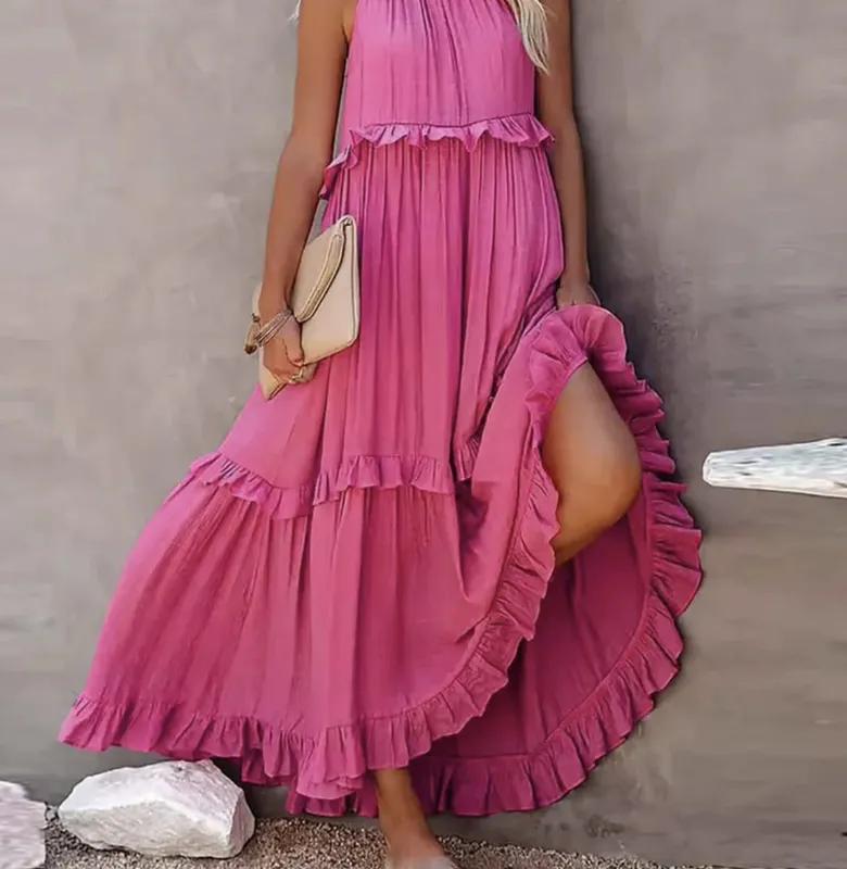 Vestidos com borda de folha de lótus para mulheres