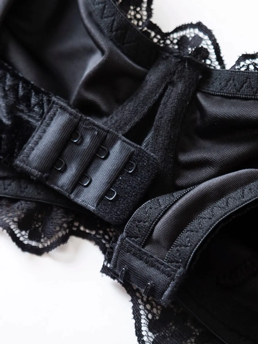 Conjunto de lingerie de renda preta com alça ajustável inspirada no vintage, roupa íntima gótica para feminilidade ousada