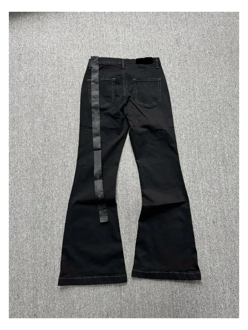 High Street RO 風格牛仔長褲男款 24SS 基本款彈性黑色絲帶寬鬆喇叭街頭休閒牛仔褲男裝