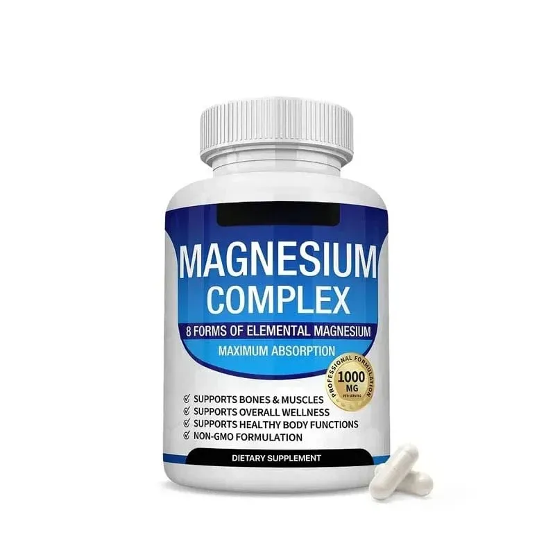 Cápsulas de complexo de magnésio 8 formas 1000 mg de óxido de glicinato malato para osso do sono, suporte muscular e bem-estar, adulto, 90 contagens