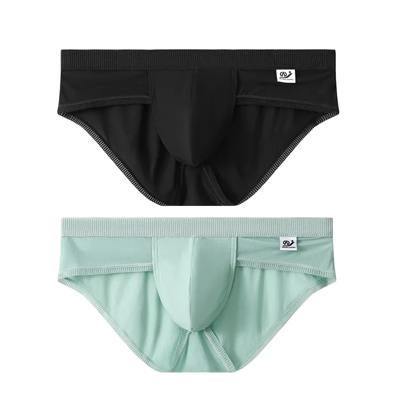 Men's Ice Silk Seamless Briefs Ultra-Thin Breathable Underwear with Sexy U Convex Pouch Mid-Waist Comfortable Summer Shorts