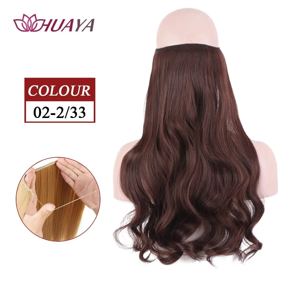 Synthetic Long Straight Invisible Wire No Clips In Hair Extensions Fake Hair Pieces Secret Fish Line Hairpieces For Women