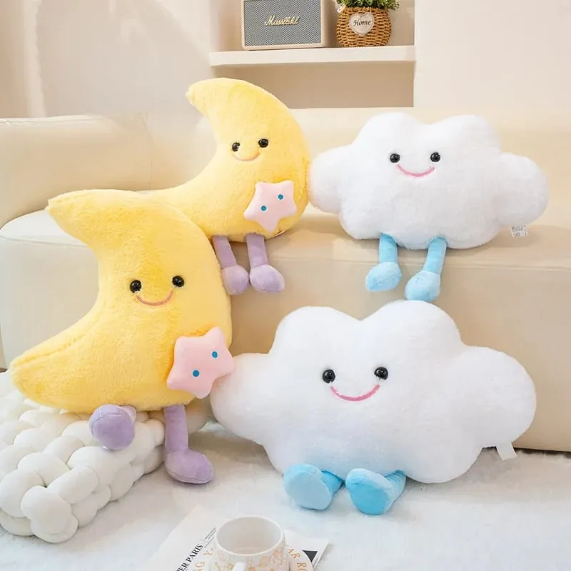 Adorável sorriso lua e nuvem travesseiro de pelúcia confortável sofá almofada pelúcia boneca macia casa decoração do carro presente