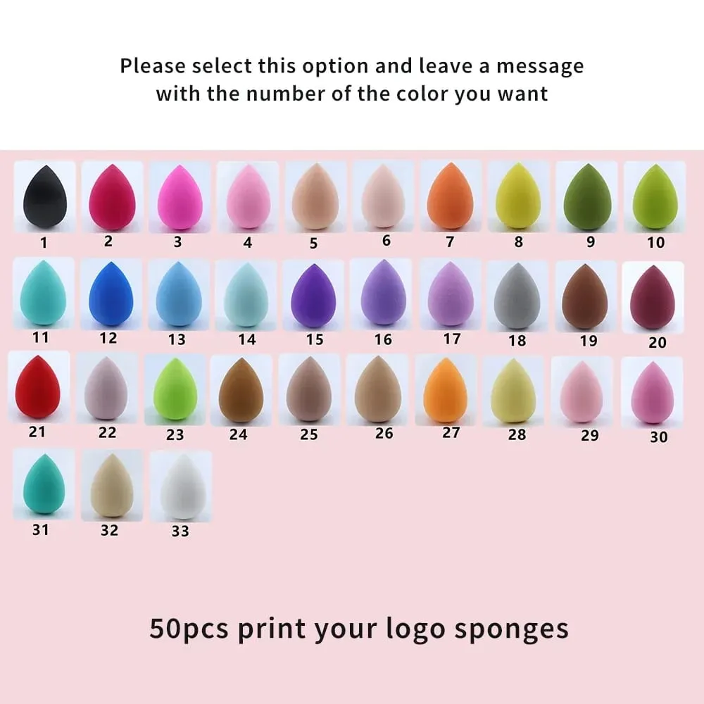 50 pçs logotipo personalizado rosa vermelho branco hidrofílico cosméticos compõem esponja beleza látex-livre esponja lavável liquidificadores em pó puffs