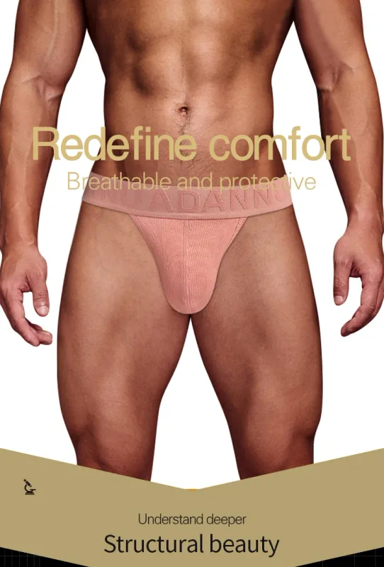 Cueca convexa de algodão com nervuras, confortável para a pele, sensação nua, letra em relevo, cintura larga, roupa íntima de ajuste fino