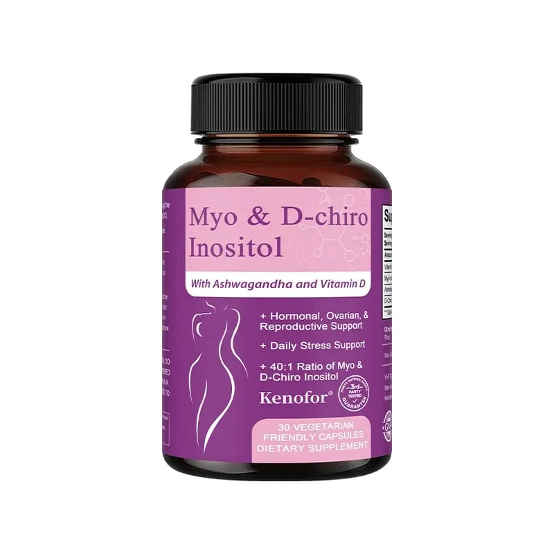 Suplemento de inositol com Ashwagandha melhora a função muscular ovariana Equilíbrio antioxidante de açúcar no sangue 120 cápsulas vegetais