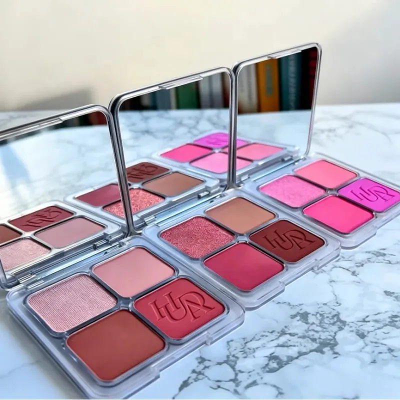 Blush em pó de 4 cores, ajuste fino, leve, natural, brilhante, durável, à prova d'água, resistente ao suor, blush, brilho labial, maquiagem